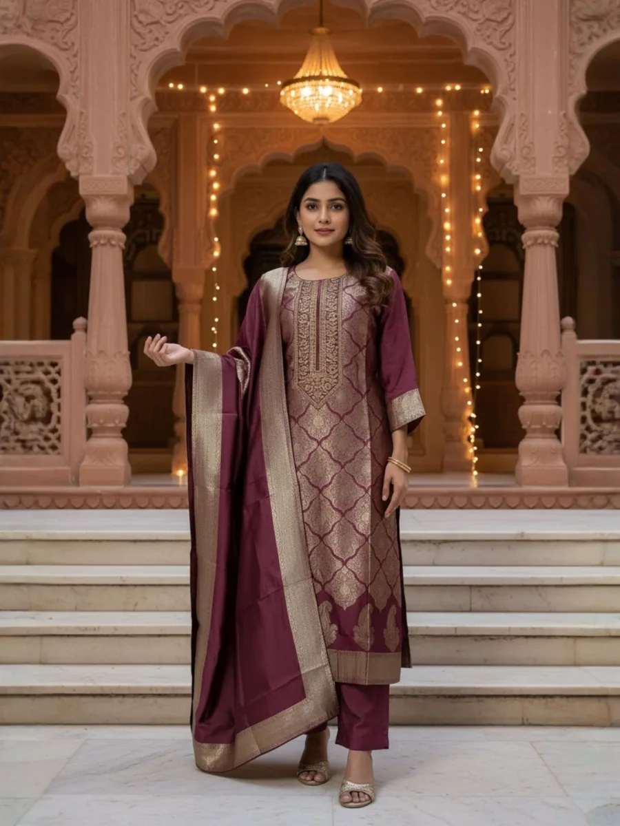 ZAREEN Royal Plum Heritage Suit Set